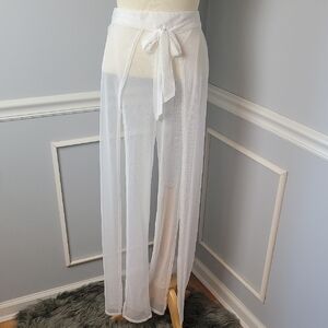 White Fish Net Elastic Tie Waist Boho‎ Beach Pool Cover Up Open Leg Flowy Pants